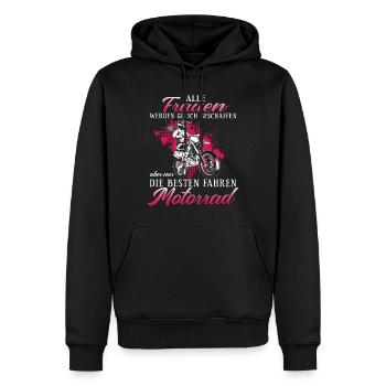 Biker Motocross Motorrad Damen Frauen Bikerin - Männer Premium Bio Hoodie - Schwarz - Vorne - Nico (187cm)