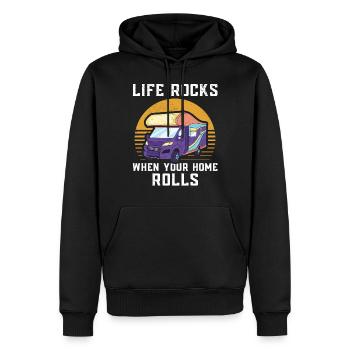 Camping Motorhome Campervan Retro - Männer Premium Bio Hoodie - Schwarz - Vorne - Nico (187cm)