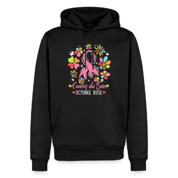 Octobre Ruban Rose Cancer du Sein Sensibilisation - Sweat à capuche Premium bio Homme - noir - Devant - Nico (187cm)