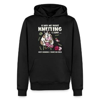 Stricken Spruch Strickende Kuh Urban Knitting - Männer Premium Bio Hoodie - Schwarz - Vorne - Nico (187cm)