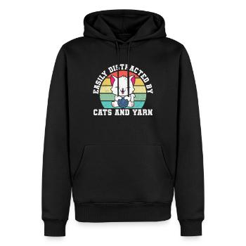 Facilement distrait par les chats et la couture de crocheteur de fil - Sweat à capuche Premium bio Homme - noir - Devant - Nico (187cm)