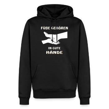 FÜßE GEHÖREN IN GUTE HÄNDE - Männer Premium Bio Hoodie - Schwarz - Vorne - Nico (187cm)