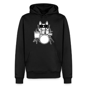 Schlagzeuger Drummer Hund mit Schlagzeug Kinder - Männer Premium Bio Hoodie - Schwarz - Vorne - Nico (187cm)