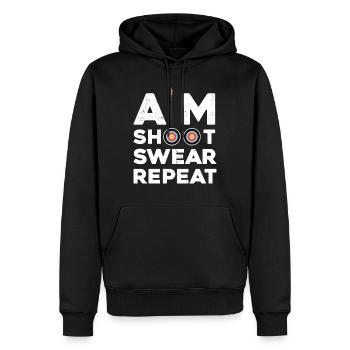 Aim Shoot Swear Repeat - Men’s Premium Organic Hoodie - black - Front - Nico (187cm)