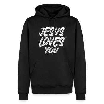 Jésus vous aime - Sweat à capuche Premium bio Homme - noir - Devant - Nico (187cm)