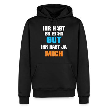 Tu l’as bien, tu m’as eu, drôle, professionnel - Sweat à capuche Premium bio Homme - noir - Devant - Nico (187cm)