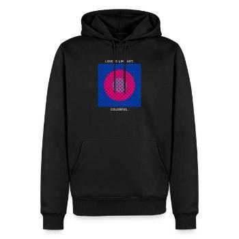 Liebe ist wie Kunst - bunt - LGBTQ Bisexual Pride - Männer Premium Bio Hoodie - Schwarz - Vorne - Nico (187cm)