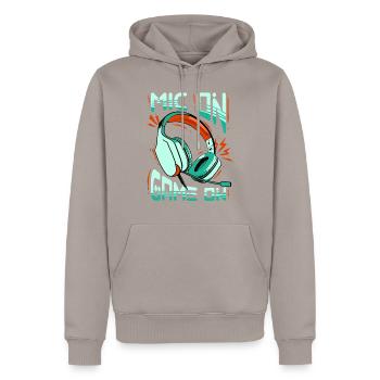 Commentator Sports Presenter - Men’s Premium Organic Hoodie - taupe - Front - Nico (187cm)