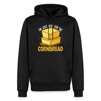 Ich bin nur hier für das Maisbrot Lustiges Maismehl - Männer Premium Bio Hoodie - Schwarz - Vorne - Nico (187cm)