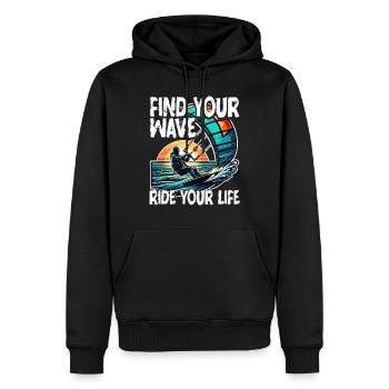 Kitesurf Kiteboarding Trouvez votre vague - Sweat à capuche Premium bio Homme - noir - Devant - Nico (187cm)