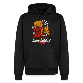 Danse du lion - Sweat à capuche Premium bio Homme - noir - Devant - Nico (187cm)