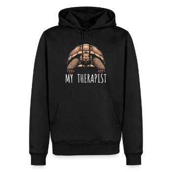 My therapist Sulcata Tortoise - Men’s Premium Organic Hoodie - black - Front - Nico (187cm)