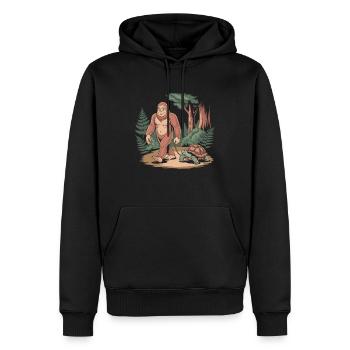 Bigfoot et sa fidèle tortue - Sweat à capuche Premium bio Homme - noir - Devant - Nico (187cm)