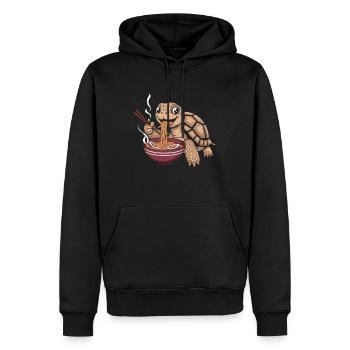 Happy tortoise having a hot bowl of ramen with - Men’s Premium Organic Hoodie - black - Front - Nico (187cm)