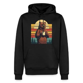 Grim Bear Tasse à café Ours Café Fatigué - Sweat à capuche Premium bio Homme - noir - Devant - Nico (187cm)