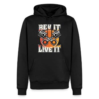 Petrolhead Auto Tuning Motorsport Rev It Live It - Männer Premium Bio Hoodie - Schwarz - Vorne - Nico (187cm)
