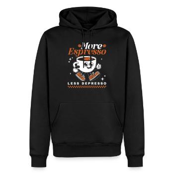More Espresso Less Depresso Coffee - Männer Premium Bio Hoodie - Schwarz - Vorne - Nico (187cm)