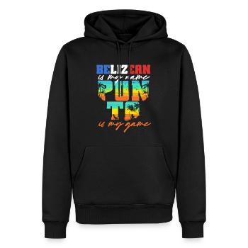 Belize La racine bélizienne Punta est mon jeu - Sweat à capuche Premium bio Homme - noir - Devant - Nico (187cm)