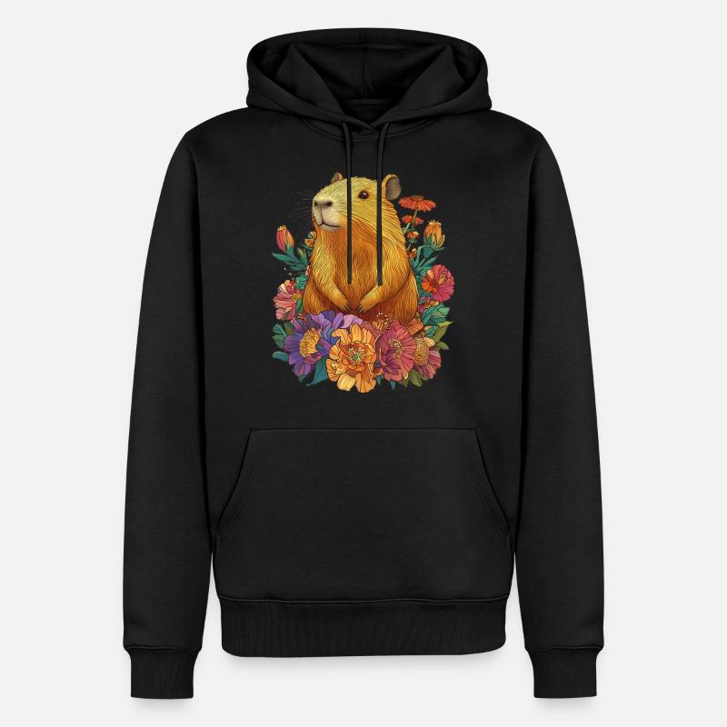 Fleurs de capybara - Sweat à capuche Premium bio Homme - noir