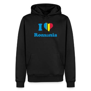 I love Romania - J'aime la Roumanie - Sweat à capuche Premium bio Homme - noir - Devant - Nico (187cm)