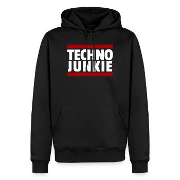 Techno Rave Junkie - Männer Premium Bio Hoodie - Schwarz - Vorne - Nico (187cm)
