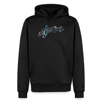 Musik, Notenschlüssel mit Notenblatt. Türkis, weiß - Männer Premium Bio Hoodie - Schwarz - Vorne - Nico (187cm)