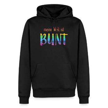 Meine Welt ist bunt - Regenbogen -fröhlich - Männer Premium Bio Hoodie - Schwarz - Vorne - Nico (187cm)