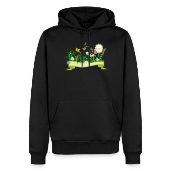 prairie printanière luxuriante avec des fleurs et des insectes - Sweat à capuche Premium bio Homme - noir - Devant - Nico (187cm)