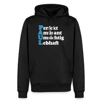 Paul,Vorname,Namensschild,Name,Fun Shirt (25) - Männer Premium Bio Hoodie - Schwarz - Vorne - Nico (187cm)