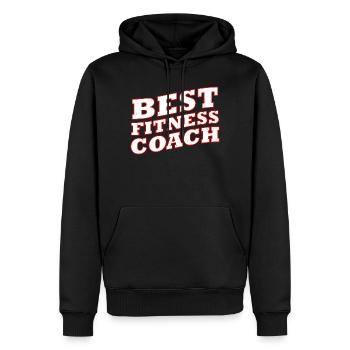 Fitness Coach Bold Typography - Männer Premium Bio Hoodie - Schwarz - Vorne - Nico (187cm)