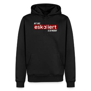 Mit uns eskaliert es eh wieder - Männer Premium Bio Hoodie - Schwarz - Vorne - Nico (187cm)