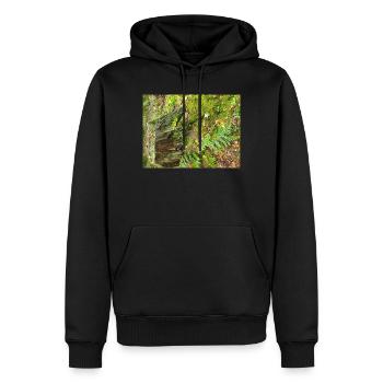 Waldstumpf mit Moos und Farnen - Männer Premium Bio Hoodie - Schwarz - Vorne - Nico (187cm)