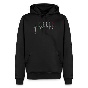 Neon N auf Herzschlag - Männer Premium Bio Hoodie - Schwarz - Vorne - Nico (187cm)