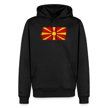 Soleil macédonien sur fond rouge - Sweat à capuche Premium bio Homme - noir - Devant - Nico (187cm)