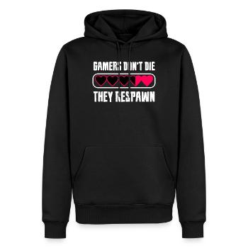 Gamers Dont Die They Respawn Spruch - Männer Premium Bio Hoodie - Schwarz - Vorne - Nico (187cm)