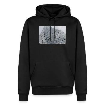 Elbphilharmonie mit Fensterputzern - Männer Premium Bio Hoodie - Schwarz - Vorne - Nico (187cm)