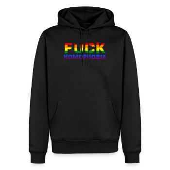 fuck homophobie design lgbt drapeau arc-en-ciel gay pride - Sweat à capuche Premium bio Homme - noir - Devant - Nico (187cm)