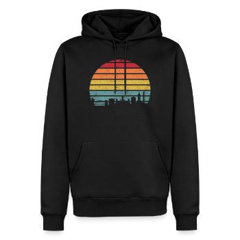 Retro-Sonnenuntergangs-Skyline-Silhouette - Männer Premium Bio Hoodie - Schwarz - Vorne - Nico (187cm)