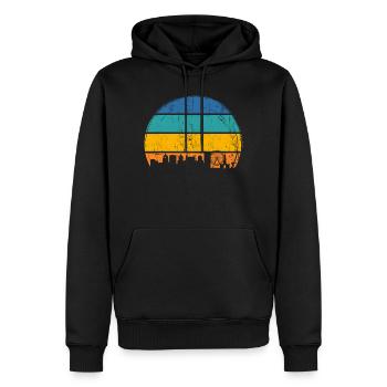 Urbane Sonnenuntergangs-Skyline - Männer Premium Bio Hoodie - Schwarz - Vorne - Nico (187cm)
