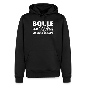 Boule und Wein so muss es sein! Petanque Weinglas - Männer Premium Bio Hoodie - Schwarz - Vorne - Nico (187cm)