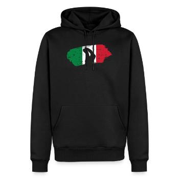 Silhouette Hand with Italian Flag Background - Men’s Premium Organic Hoodie - black - Front - Nico (187cm)