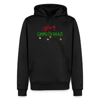 Frohe Weihnachten: Strukturierte grüne Buchstaben - Männer Premium Bio Hoodie - Schwarz - Vorne - Nico (187cm)