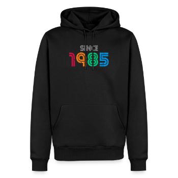 Seit 1985 | Vintage-Retro-Farbenes Jahr - Männer Premium Bio Hoodie - Schwarz - Vorne - Nico (187cm)