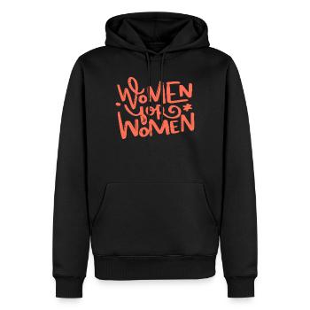 Femmes pour femmes - slogan manuscrit orange - Sweat à capuche Premium bio Homme - noir - Devant - Nico (187cm)