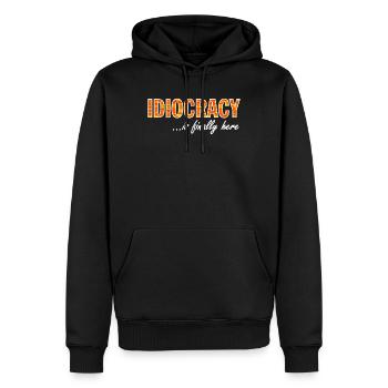 Idiocracy is finally here - PAZI PRODUCTIONS - Männer Premium Bio Hoodie - Schwarz - Vorne - Nico (187cm)