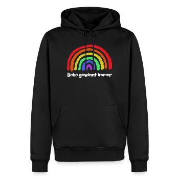 Regenbogen Frieden Freiheit Liebe Statement - Männer Premium Bio Hoodie - Schwarz - Vorne - Nico (187cm)