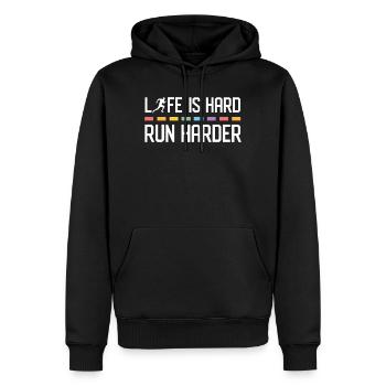 La vie est dure. Courez plus fort. - Sweat à capuche Premium bio Homme - noir - Devant - Nico (187cm)