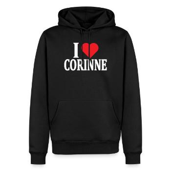 t-shirt J’adore Corinne t-shirt idée cadeau - Sweat à capuche Premium bio Homme - noir - Devant - Nico (187cm)