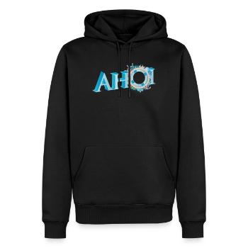 salutation du marin maritime lettrage Ahoi - Sweat à capuche Premium bio Homme - noir - Devant - Nico (187cm)