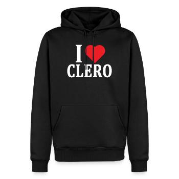 t-shirt J’adore l’idée cadeau t-shirt du clergé - Sweat à capuche Premium bio Homme - noir - Devant - Nico (187cm)
